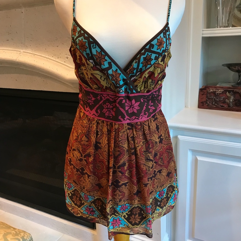 Muse Southwestern Silk Lined Top Pink Turquoise 4
